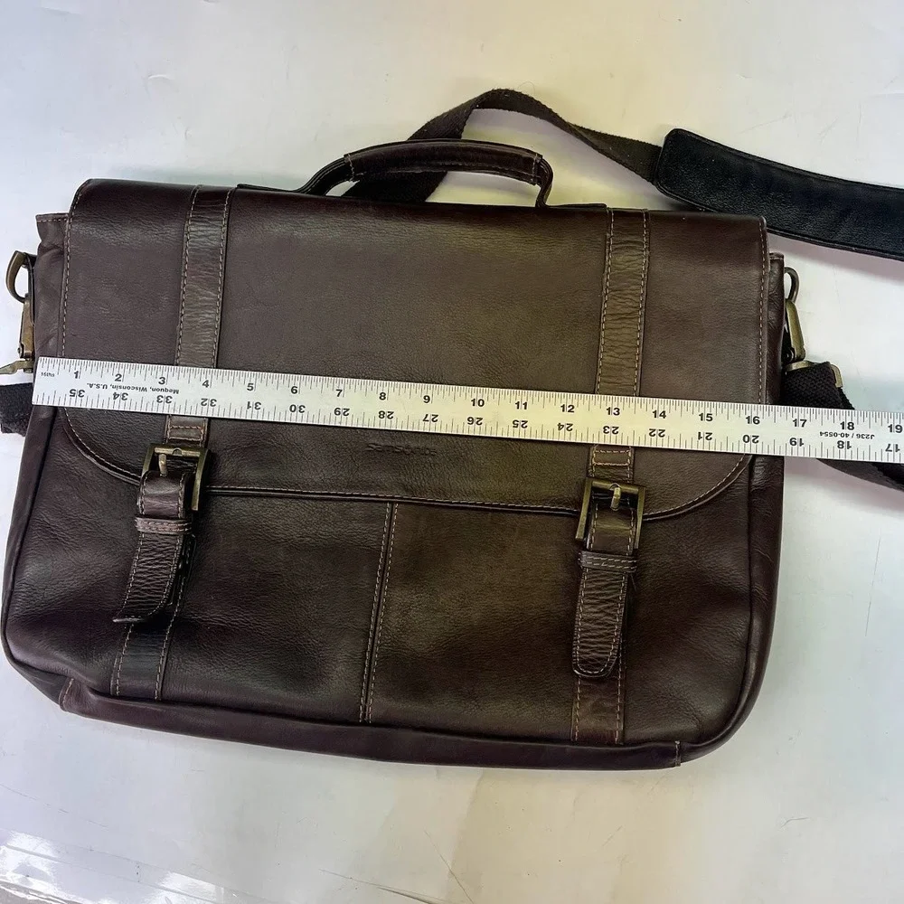 Samsonite Mens Dark Brown Leather Messenger Bag Briefcase Laptop Satchel 16 Inch - Picture 12 of 14